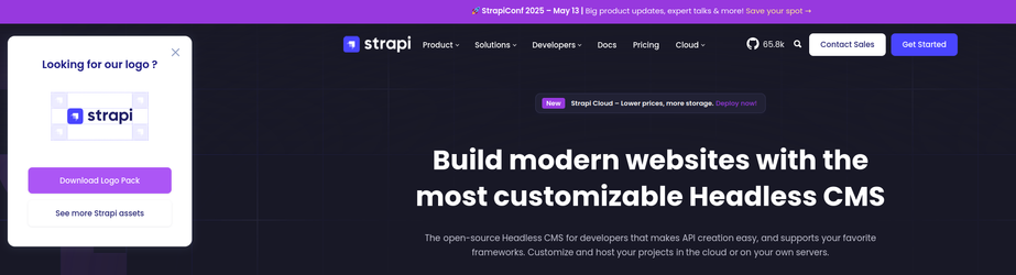 a modal offering to download Strapi brand assets