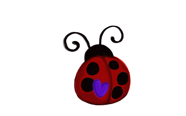 A ladybug painting I did in Sketchbook on the tablet Husband got me for my birthday! 😄 (*Soooo happppppiiiiieeeee*!!!!😄) This is the original. It's a red ladybug with five black spots. In the place of the spot that should be on the bottom left is a purple heart.