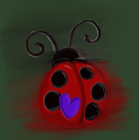 This is the second version of my digital Ladybug painting. It looks similar to the first one, except the background is a forest green and the outer edges of the ladybug are blurred, mostly around the red wings.