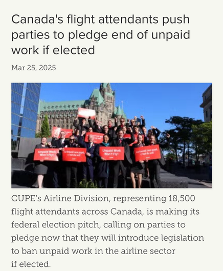 Day 4.0 of Re-Elect Bonita Zarrillo and this is such an important way to start the day 👇👇   The Liberals refused to support flight attendants and support or fast track my motion C415 the Unpaid Work Won’t Fly Act. Now an election is on and….. When Re-Elected I pledge to immediately reintroduce my NDP private members bill to change the labour code and ensure flight attendants are paid for every hour they are at work. I AM IN IT FOR YOU! 👇👇