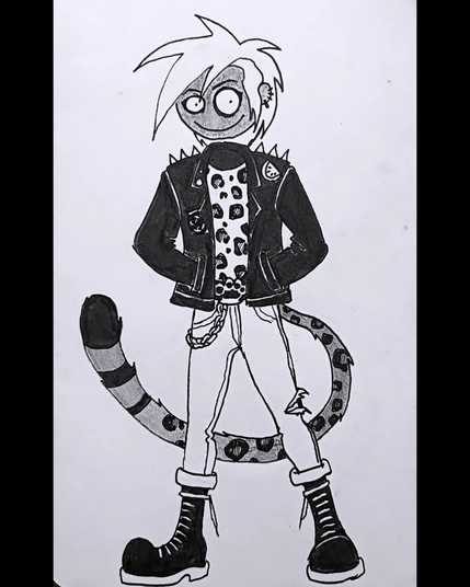 Ilustracion en papel y tinta, y un poco de lápiz. Personaje Kipo de la serie Kipo y la era de las bestias mágicas.