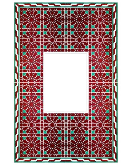 Ornamental Design Moorish Red Teal Rectangle 1800s French