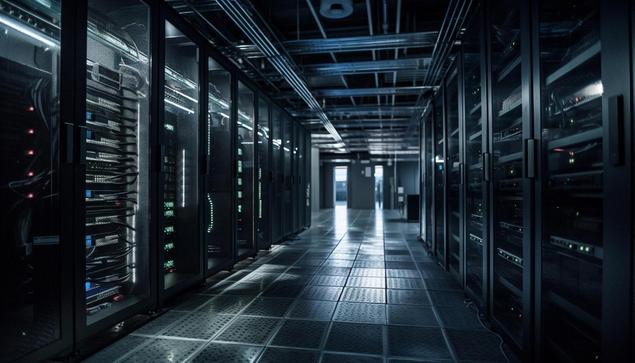 Ai generated dark server room of Host Anytime by Freepik
