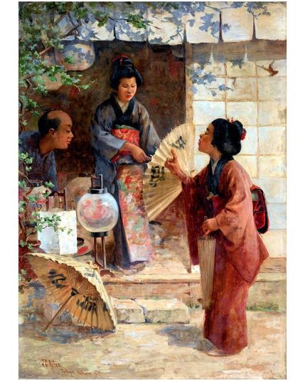 Bargaining At A Shop In Japan 1895 John Charles Arter