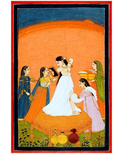 Woman Assisted In Morning Preparation 19th Century India