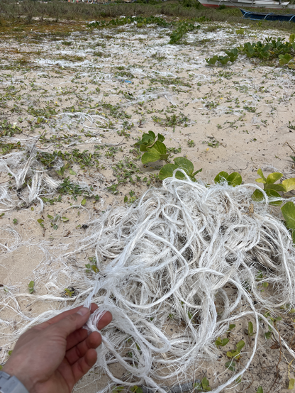 Plastic cord used in marine environment. Plastic trash, macro- and microplastic.
