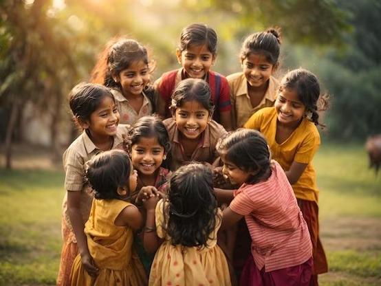 Smiling children receiving education and support from Rameshwaram Trust, an NGO in Uttar Pradesh dedicated to social welfare, healthcare, and a brighter future.