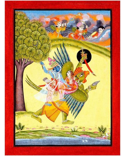 Narayana Vishnu & Lakshmi on Garuda, Apsarasas In Sky 1730 Rajasthan India