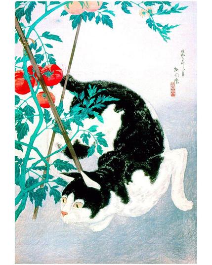 Cat with Tomato Plant, Japan 1931, Takahashi Sh?tei