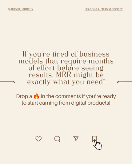 If you're tired of business models that require months of effort before seeing results, MRR might be exactly what you need!

Drop a 🔥 in the comments if you’re ready to start earning from digital products!