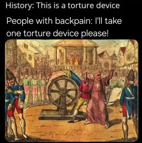 History: Ths is a torture device

People with back pain: I'll take one torture device