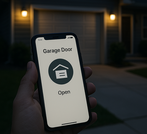 dall-e generated image of smart garage door opener and garage door