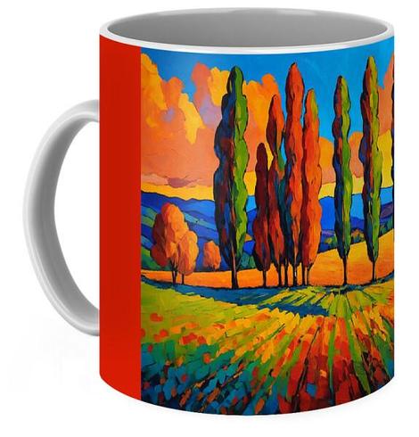 poplars and agricultural land colorful painting