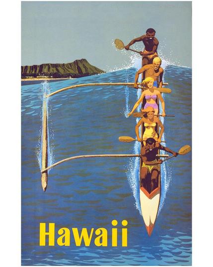 Hawaii Outrigger Canoe Diamond Head Waikiki Beach 1960s