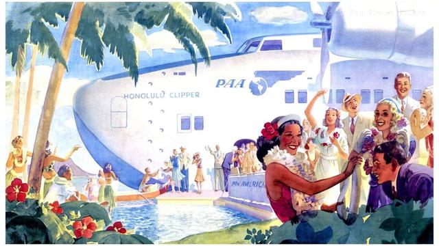 Holiday in Hawaii Arrive by Seaplane 1938 Travel Poster
