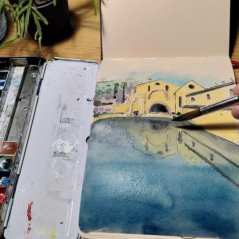 A sketchbook Watercolor drawing of Fábrica da Pólvora de Barcarena