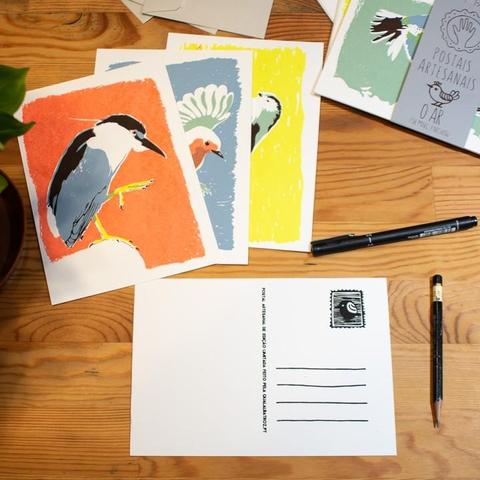 This is a collection of colourful screen printed postcards