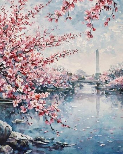Model: PixelWave
watercolor, cherry blossoms along the Potomac river