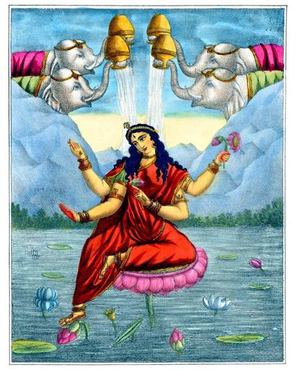 Goddess Kamalatmika Kamala Lakshmi 1880 Elephants Lotus