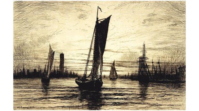 Sunset on the East River, Henry Farrer 1879