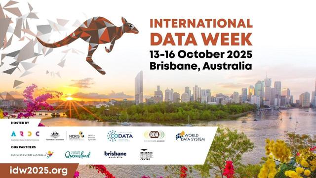 Image of Brisbane with text, International Data Week: ‘Data for Positive Change’, 13–16 October 2025, Brisbane, Australia.

