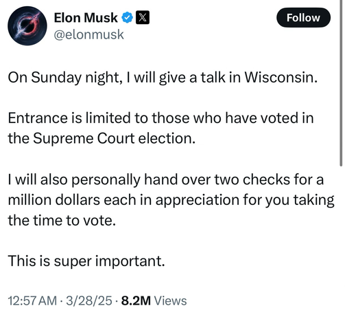 Musk paying for votes in Wisconsin