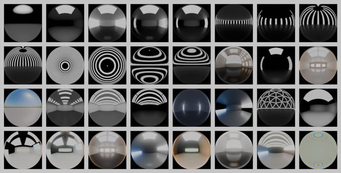 Image showing Icons of many mirrored balls reflecting digital EXR environments.
