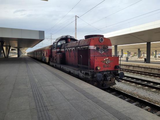 Old-looking diesel locomotive. It wasn't smelling good.