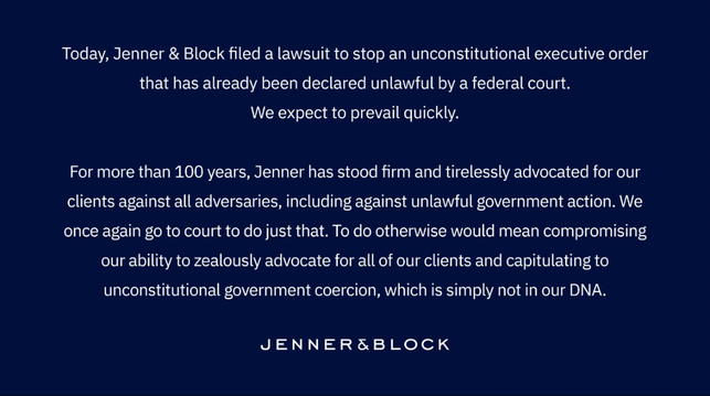 Jenner&Block lawfirm doesn't give in to pressure from Trump.