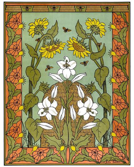 Bees, Beehive & Flowers Design 1898 Suze Fokker
