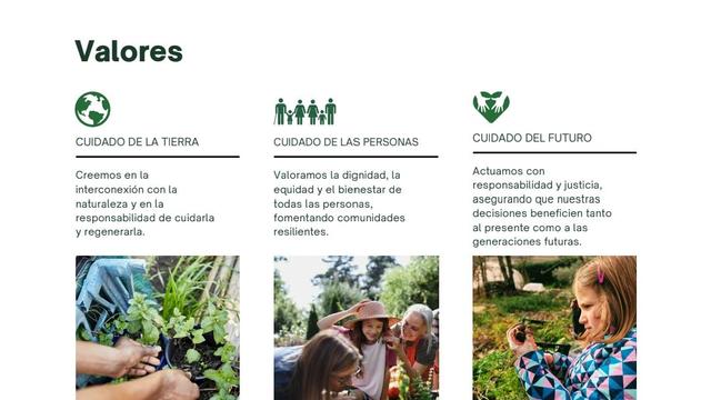 Imágenes alusivas al mimo en cada cultivo, al trabajo en comunidad, y a la esperanza para el futuro