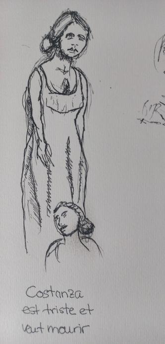 2 croquis à l'encre d'une chanteuse d'opéra.