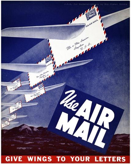 Use Air Mail Give Wings To Your Letters 1950s Poster Art