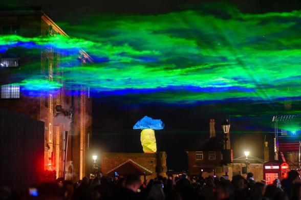 Dan Acher's Borealis light installation at the Royal Albert Dock in Liverpool, UK.
