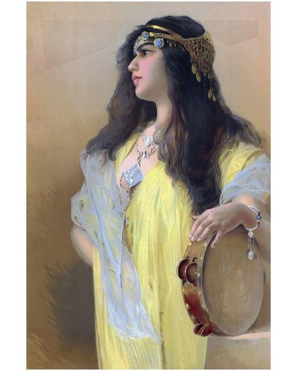 North African Woman Frame Drum Yellow Gold 1906