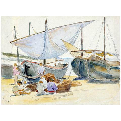 Sailing Boats & Fishermen on the Beach Porto d'Anzio Italy