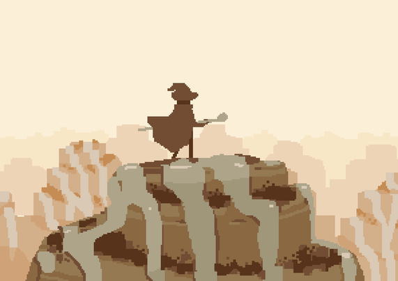 A shadow person in a cloak is standing atop a massive cinnamon roll looking out upon the mountain range of even more cinnamon rolls.