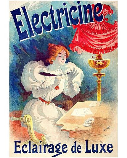 Woman Writing Electric Light 1895 Electricine Éclairage De Luxe
