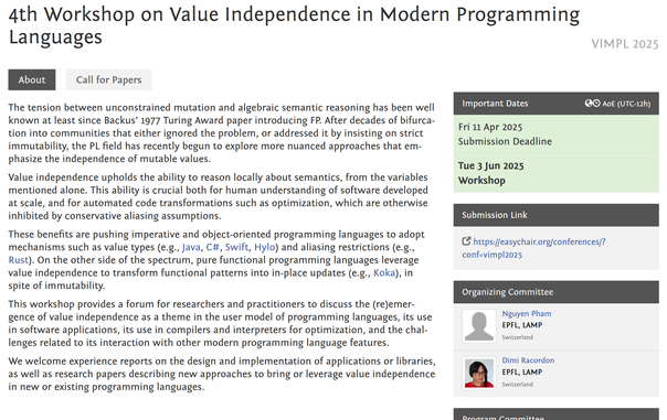 A screenshot of the VIMPL workshop website. The displayed submission deadline is Fri April 11, 2025