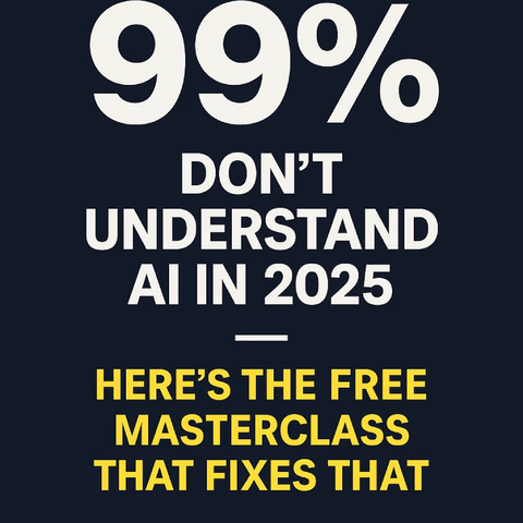 A futuristic image showcasing a sleek, digital brain made of circuitry, with the text "99% Don’t Understand AI in 2025—Here’s the Free Masterclass That Fixes That" in bold. The background gives a tech-forward, digital vibe, illustrating the concept of AI and learning.