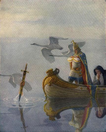 Illustration from page 16 of The Boy's King Arthur: "And when they came to the sword that the hand held, King Arthur took it up."
N. C. Wyeth - The Boy's King Arthur: Sir Thomas Malory's History of King Arthur and His Knights of the Round Table, Edited for Boys by Sidney Lanier (New York, Charles Scribner's Sons, 1922).