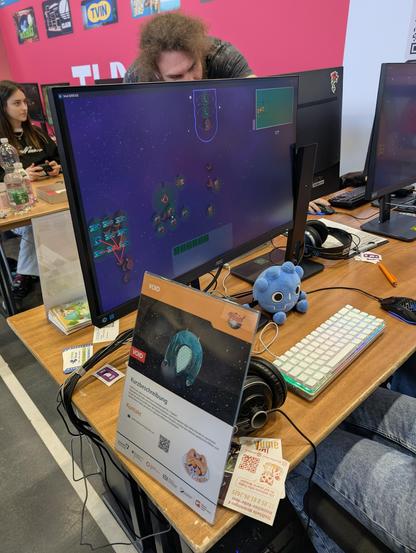 Game called Void, Godot plush sitting on the desk