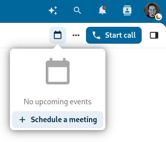 Directly in the Nextcloud Talk chat I can see all upcoming meetings in the room an schedule another meeting with the participants.
