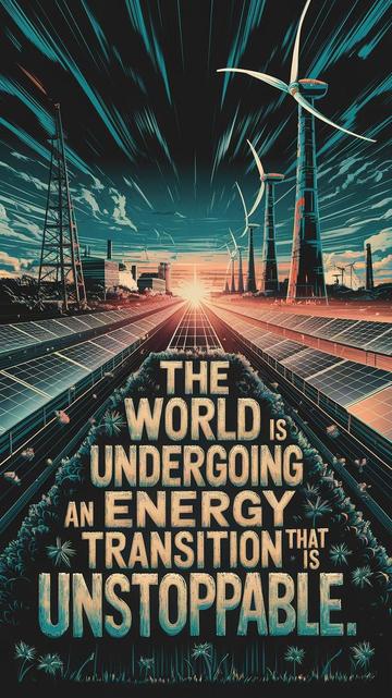 "The world is undergoing a powerful transformation, leaving behind the fossil-fueled past and accelerating into a future powered by renewable energy. 🌍⚡ This visually striking artwork captures the unstoppable momentum of the global energy transition, where solar panels stretch toward the horizon, towering wind turbines harness the power of nature, and the remnants of old industry fade into the background. The sun rises on a new era of sustainability, innovation, and progress. The shift to clean energy is not just a possibility—it’s inevitable. Are you ready for the future? #EnergyTransition #RenewableRevolution #CleanEnergy #SustainableFuture #GreenTech #ClimateAction"