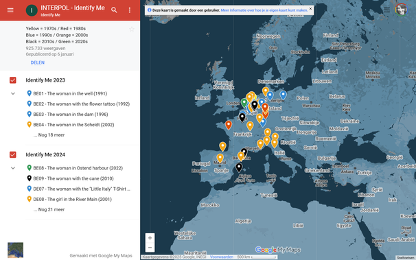 Interpol - IdentifyMe map with location markings of found women in last decades. 


https://www.google.com/maps/d/u/4/viewer?mid=1LHZY7omNoRgOC_eFiFC39zN-y77_jiw&ll=47.37764115844415%2C12.003670949650536&z=4