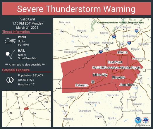 Tornado warned storm headed to Atlanta airport