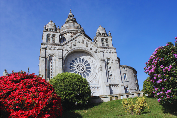 Spring flowers in front of a sanctuary in Viana do Castelo Portugal