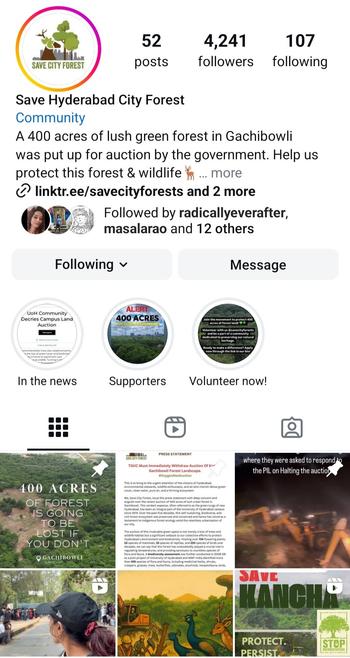Screenshot of the savecityforests Instagram page.