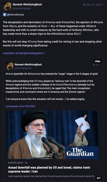 Screenshot of post from https://mastodon.social/@rameshgupta/113646619172167370