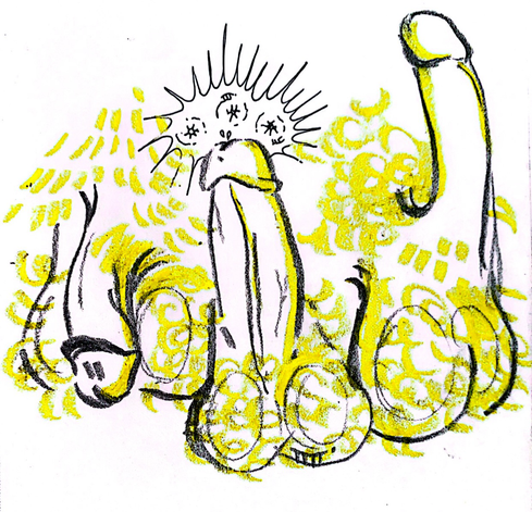 Three wee-wees, in yellow and black